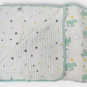 Aden & Anais Mint Green Hippo Roller Skating Yellow Balloon Baby Muslin Blanket